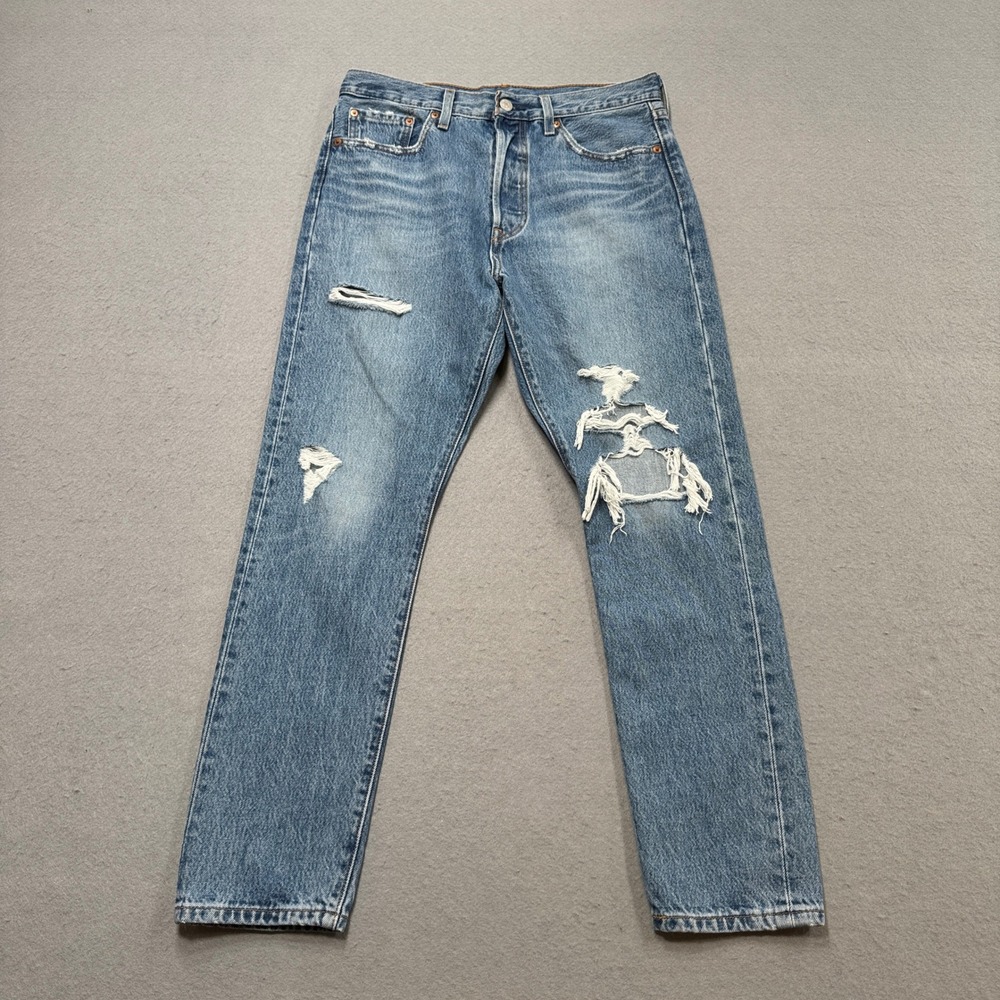 Levi's Premium 501 Jeans Women's 29 Blue Light Wash Straight Distressed Cotton